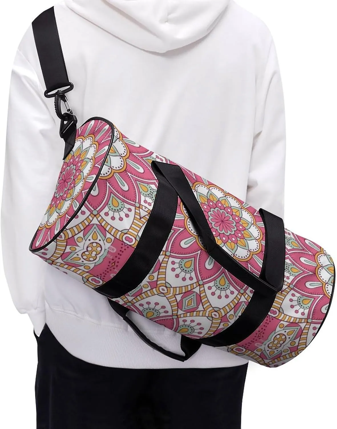 Gym Bag for Men Women Lightweight Sports Duffle Bag with Multiple Compartments Cylindrical Gym Bag for Fitness Travel And Outdoor Activities Ater Resistant Yoga Bag Training Bag Floral Paisley