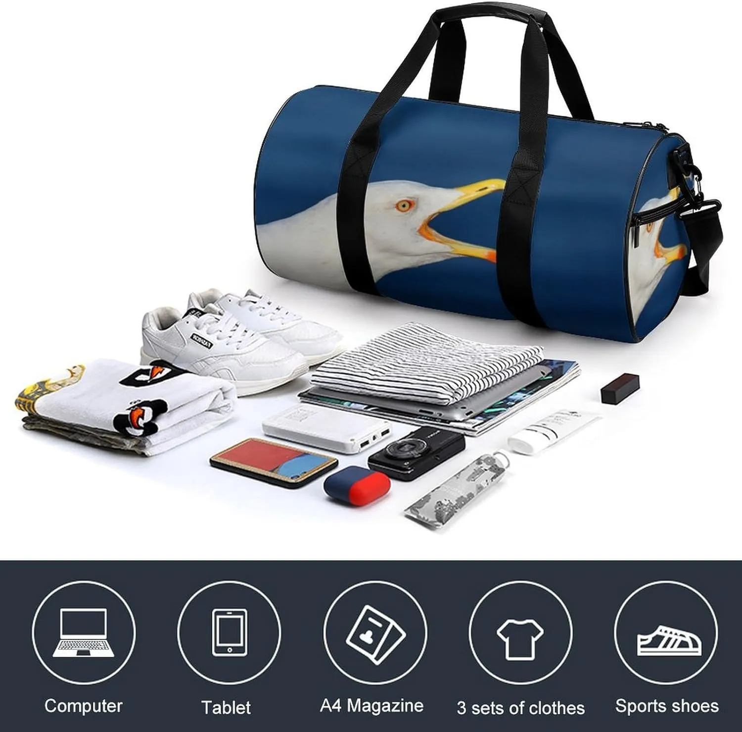 Gym Bag for Men Women Lightweight Sports Duffle Bag with Multiple Compartments Cylindrical Gym Bag for Fitness Travel And Outdoor Activities Ater Resistant Yoga Bag Training Bag Gull
