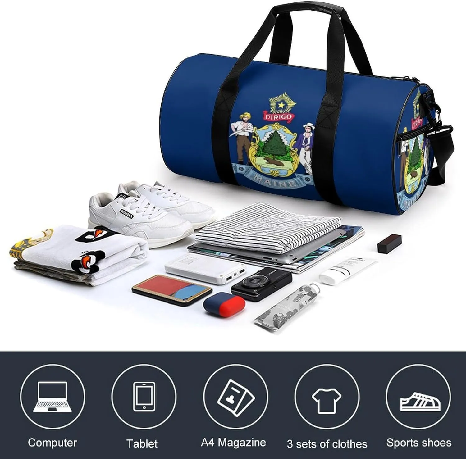 Gym Bag for Men Women Lightweight Sports Duffle Bag with Multiple Compartments Cylindrical Gym Bag for Fitness Travel And Outdoor Activities Ater Resistant Yoga Bag Training Bag Maine Crest