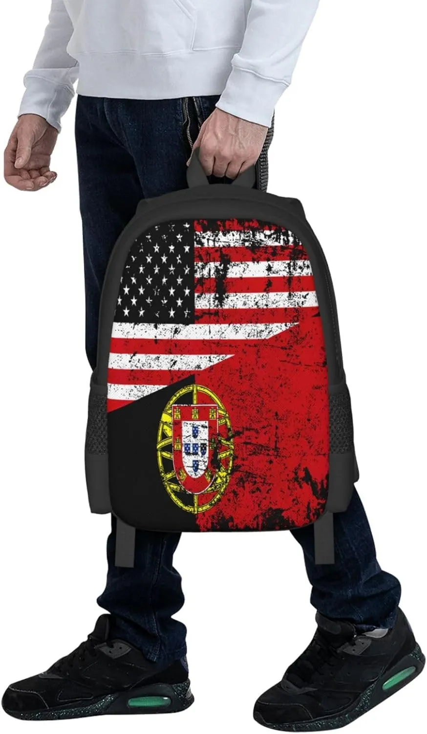 Half American Half Portugal Flag Travel Backpack Casual Backpacks 15 Inch Laptop Back Pack Lightweight Rucksack Outdoor Sport Daypack Large Bags for Working Camping Hiking