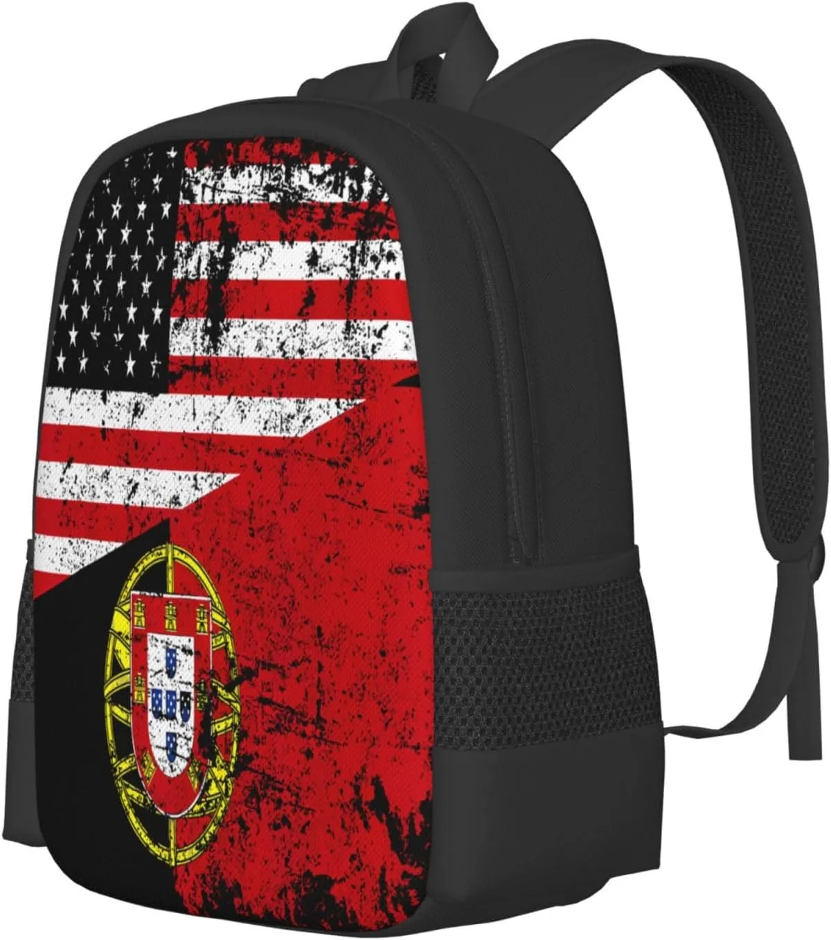 Half American Half Portugal Flag Travel Backpack Casual Backpacks 15 Inch Laptop Back Pack Lightweight Rucksack Outdoor Sport Daypack Large Bags for Working Camping Hiking