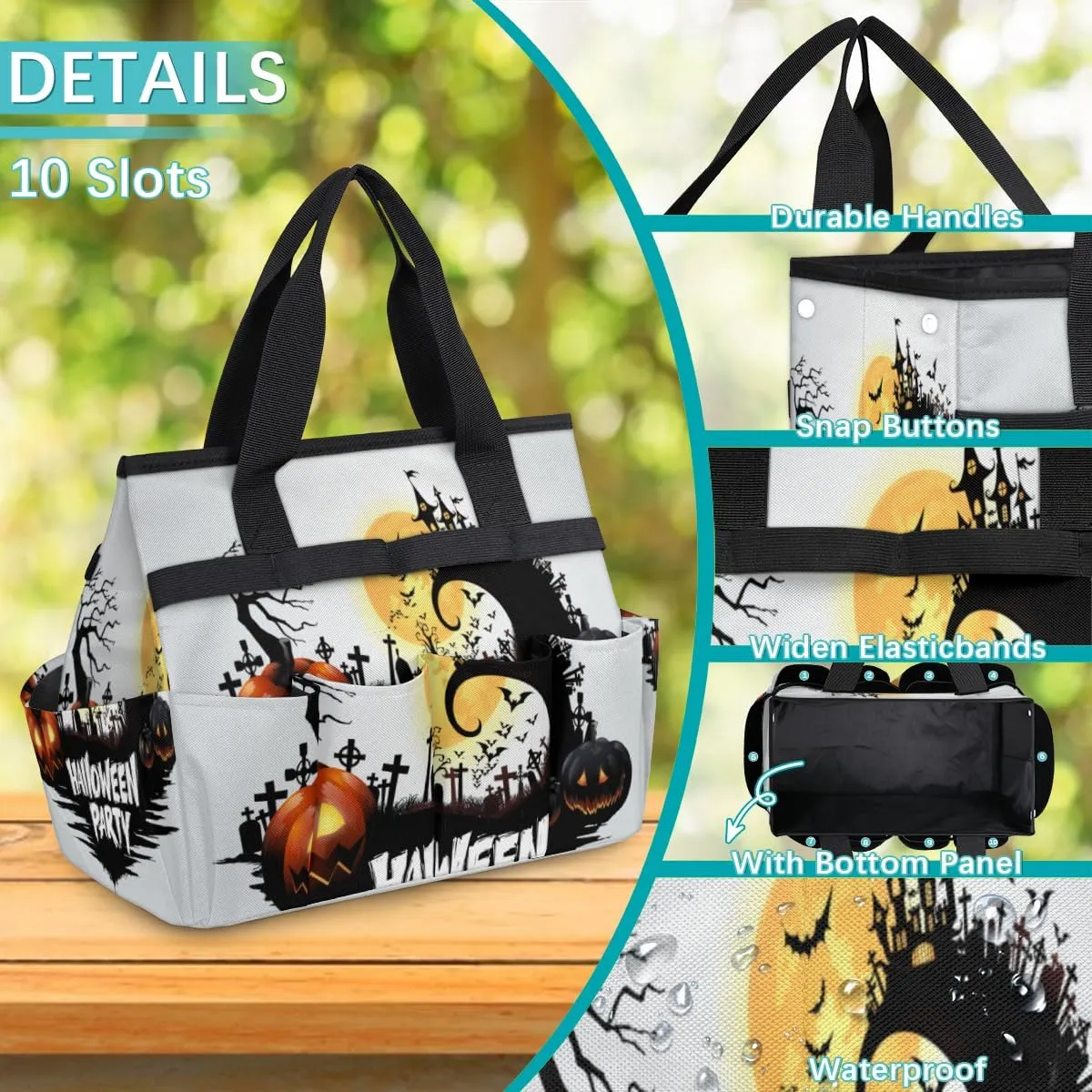Halloween Party Garden Tool Tote Bag for Women Men Gardening Tool Storage Bags with 10 Pockets Standable Garden Home Tool Kits Organizer for Indoor Outdoor Gardening Gifts