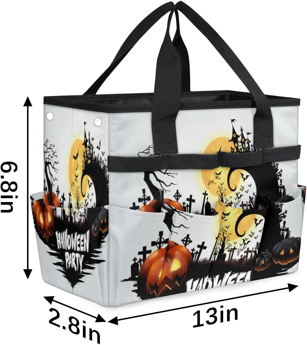 Halloween Party Garden Tool Tote Bag for Women Men Gardening Tool Storage Bags with 10 Pockets Standable Garden Home Tool Kits Organizer for Indoor Outdoor Gardening Gifts