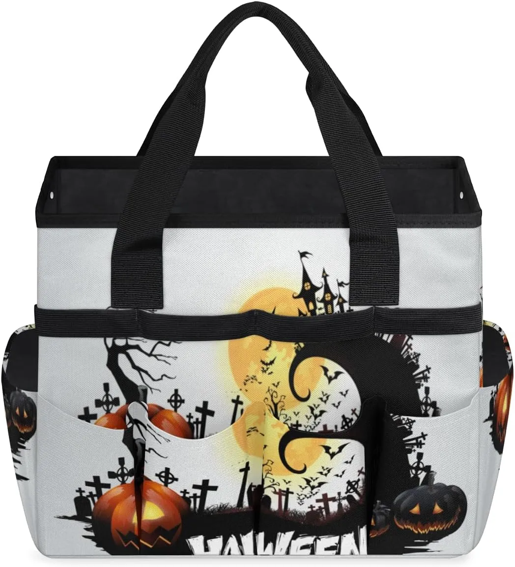 Halloween Party Garden Tool Tote Bag for Women Men Gardening Tool Storage Bags with 10 Pockets Standable Garden Home Tool Kits Organizer for Indoor Outdoor Gardening Gifts