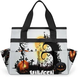 Halloween Party Garden Tool Tote Bag for Women Men Gardening Tool Storage Bags with 10 Pockets Standable Garden Home Tool Kits Organizer for Indoor Outdoor Gardening Gifts