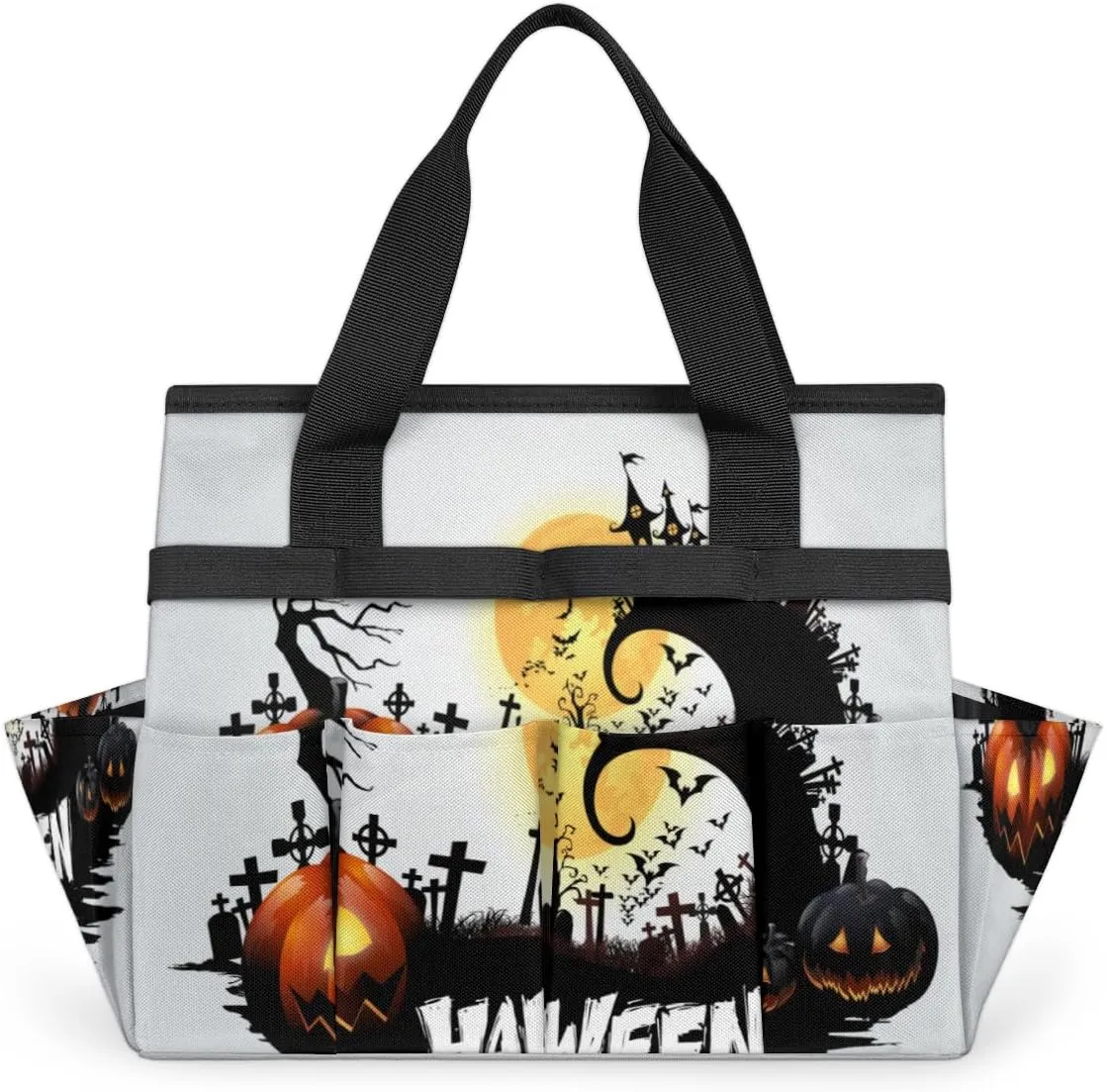 Halloween Party Garden Tool Tote Bag for Women Men Gardening Tool Storage Bags with 10 Pockets Standable Garden Home Tool Kits Organizer for Indoor Outdoor Gardening Gifts