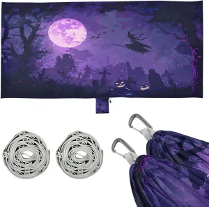 Halloween Witch Flight Camping Hammock, 330 lbs with 2 Tree Straps, Carry Bag, Single Portable Hammock for Outdoor/Indoor, Hiking, Beach, Backpacking, Travel
