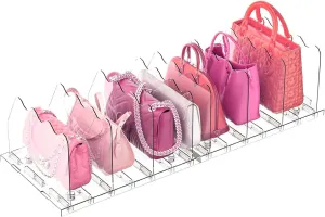 HAN SHENG Adjustable Shelf Divider for Closet Purse Organizer Clear Shelves Dividers Clothes Purse Bag Handbag Organizer Purse Display Stand Desk File Sorter Stand Holder Bookshelf (8 Layers)
