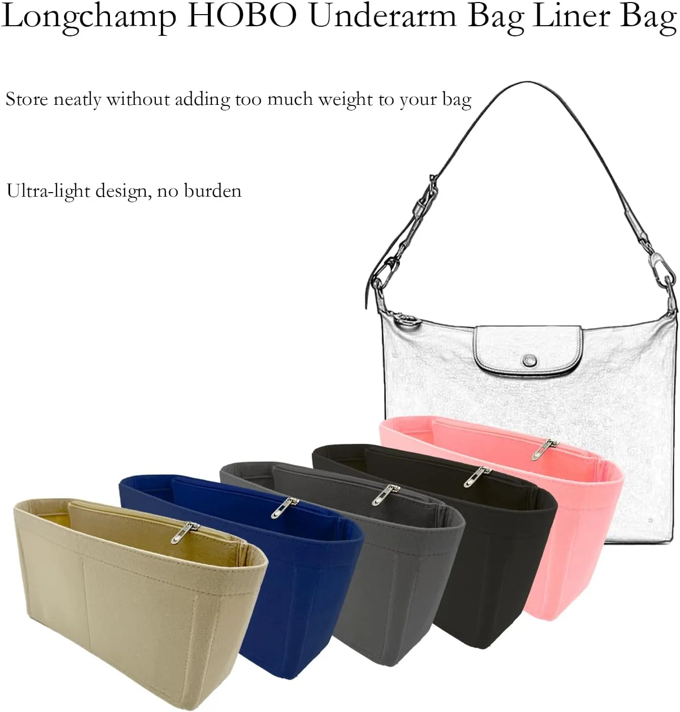 Handbag Purse Insert Organizer, Felt Purse Organizer With Zipper Pocks, Suitable for Crossbody Bags, Shoulder Bags, Handbags Bag Organizer (Beige)