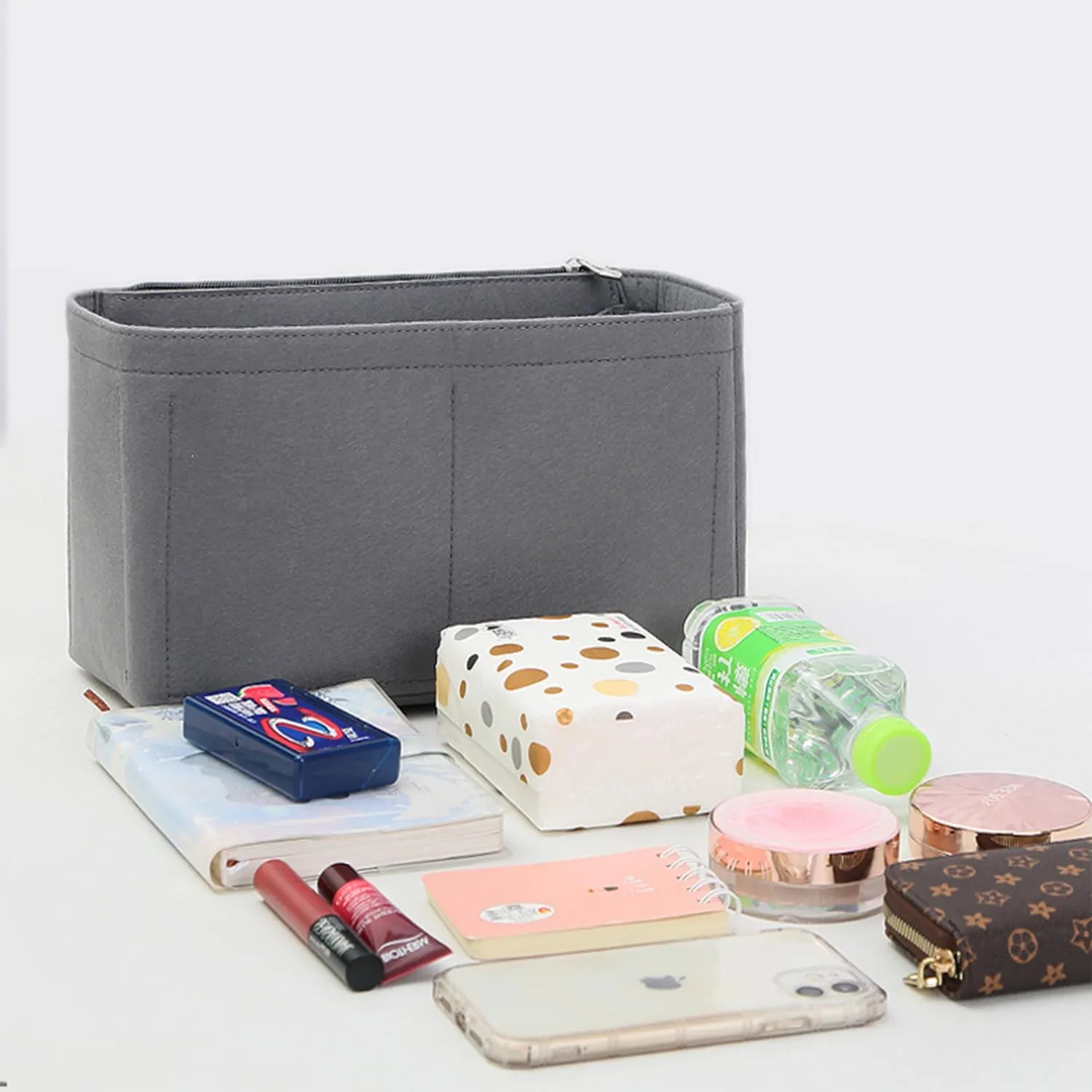 Handbag Purse Insert Organizer, Felt Purse Organizer With Zipper Pocks, Suitable for Crossbody Bags, Shoulder Bags, Handbags Bag Organizer (Beige)