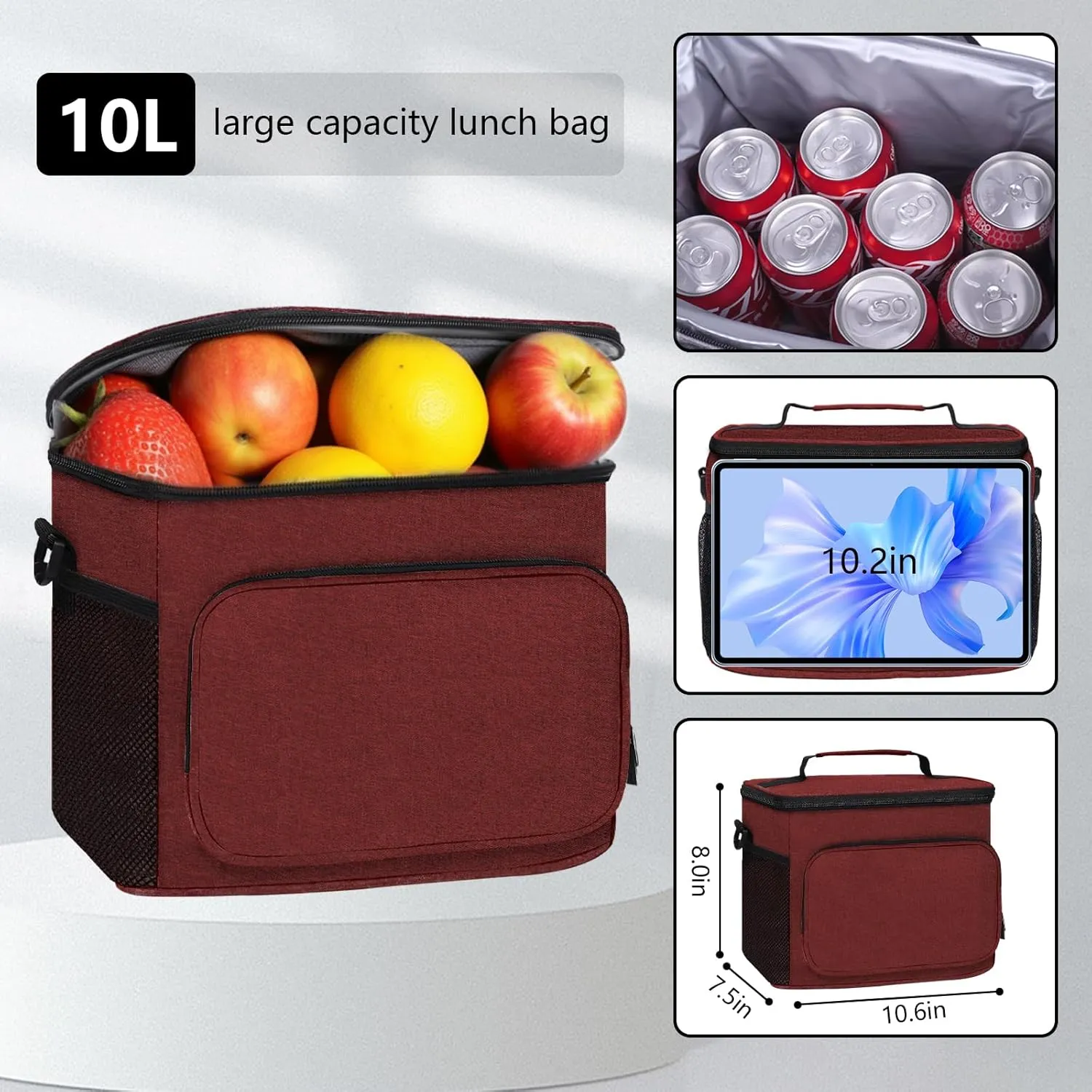 HAOMUK Lunch Box for Men Women, Insulated Lunch Bag for Adult Small Reusable Leakproof LunchBox for Work Office Picnic Beach Soft Cooler Bag with Adjustable Shoulder Strap (Red)