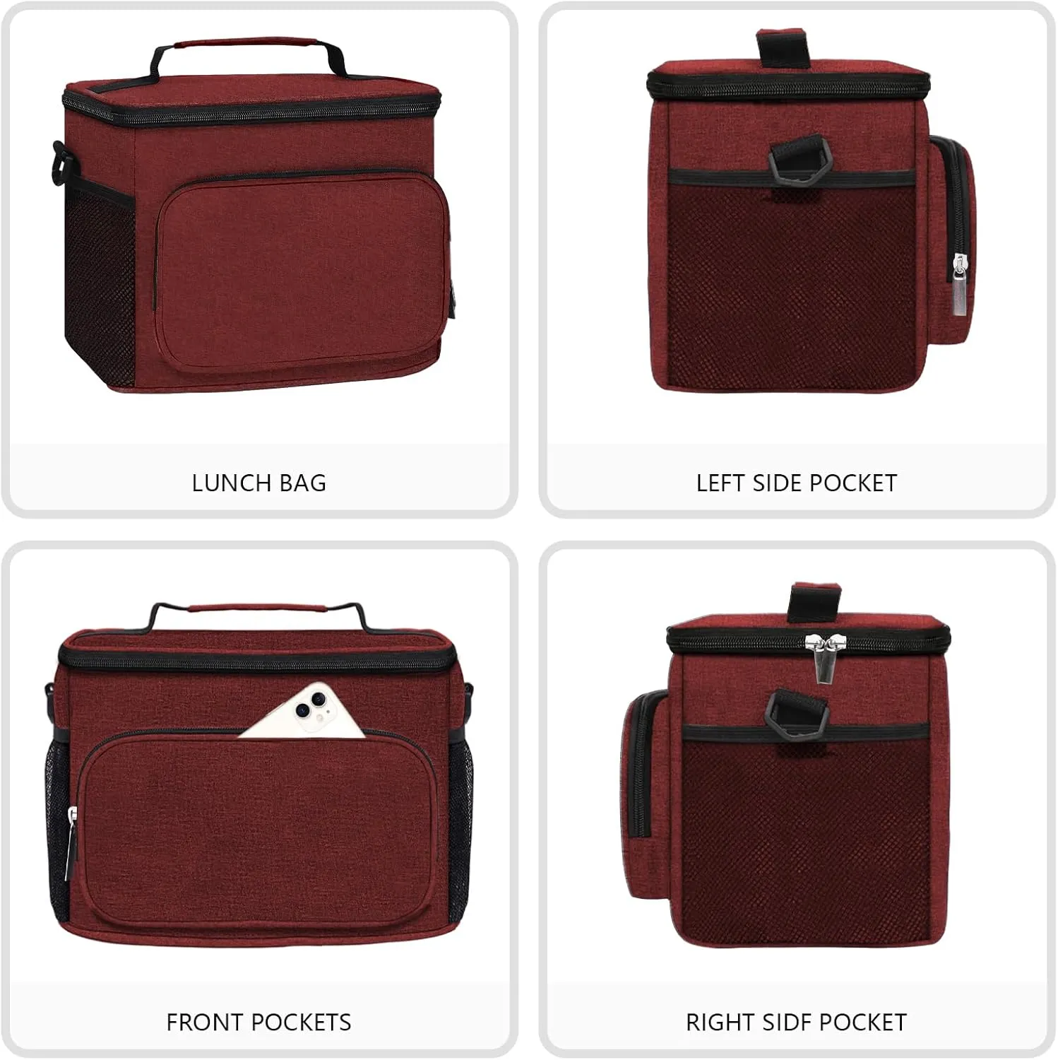HAOMUK Lunch Box for Men Women, Insulated Lunch Bag for Adult Small Reusable Leakproof LunchBox for Work Office Picnic Beach Soft Cooler Bag with Adjustable Shoulder Strap (Red)