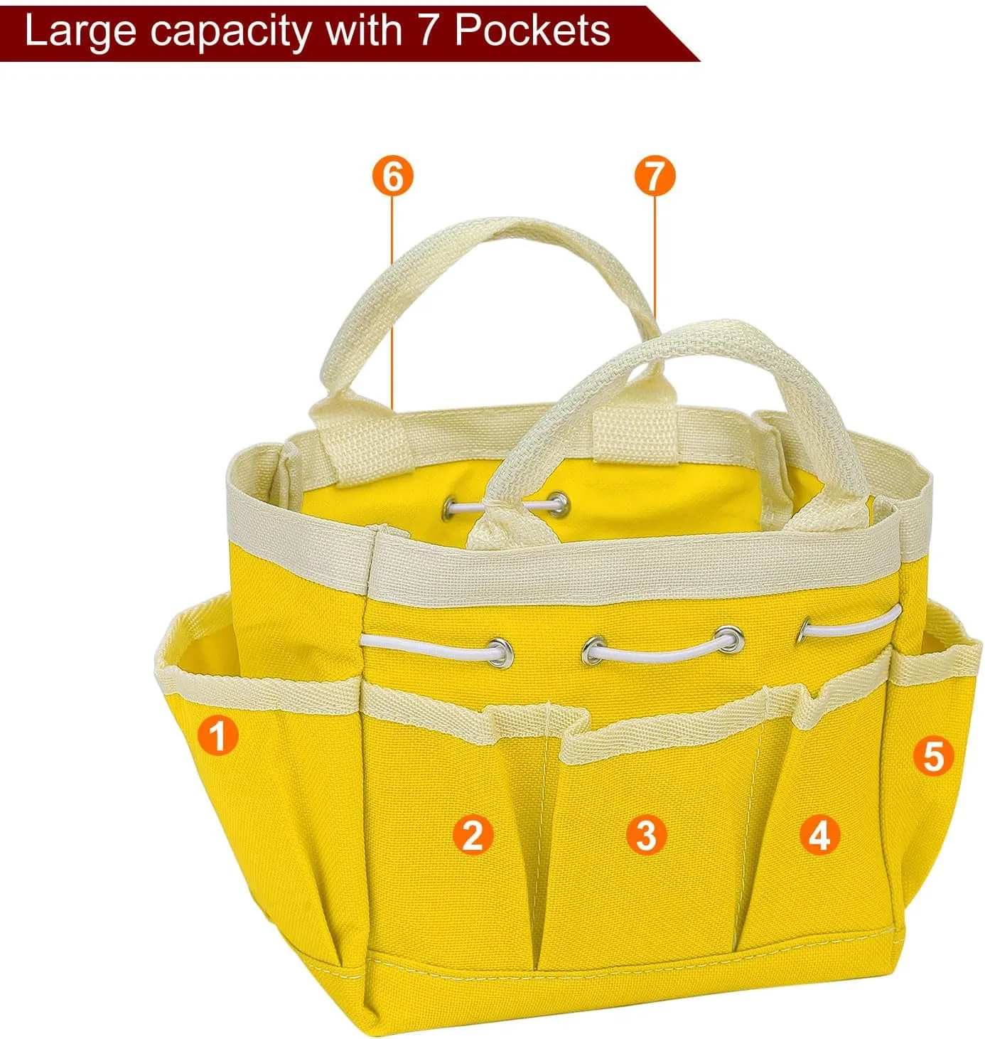 HARFINGTON Small Garden Tool Bag 7.5" x 4" x 5" Oxford Waterproof with Pockets Garden Tote Bag Gardening Plant Tool Organizer Storage Carrier Store for Outdoor Children, Yellow