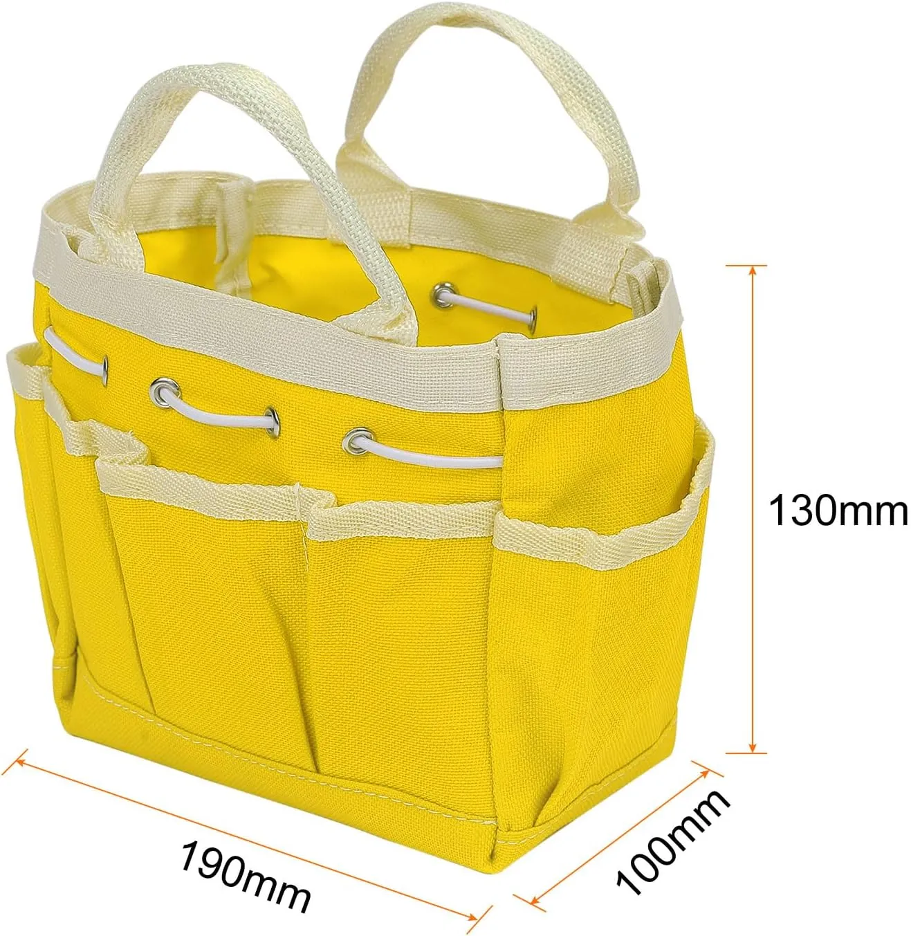 HARFINGTON Small Garden Tool Bag 7.5" x 4" x 5" Oxford Waterproof with Pockets Garden Tote Bag Gardening Plant Tool Organizer Storage Carrier Store for Outdoor Children, Yellow