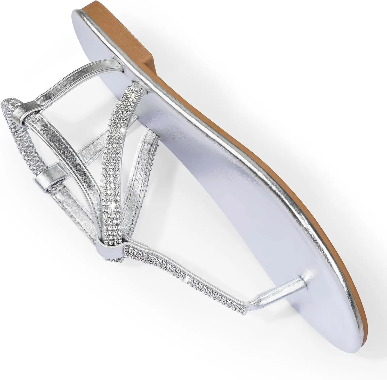 Harvest Land Women's Sandals Dressy T Strap with Rhinestone Sparkly Wedding Flat Sandals Ankle Strap Summer Gladiator Fashion Shoes