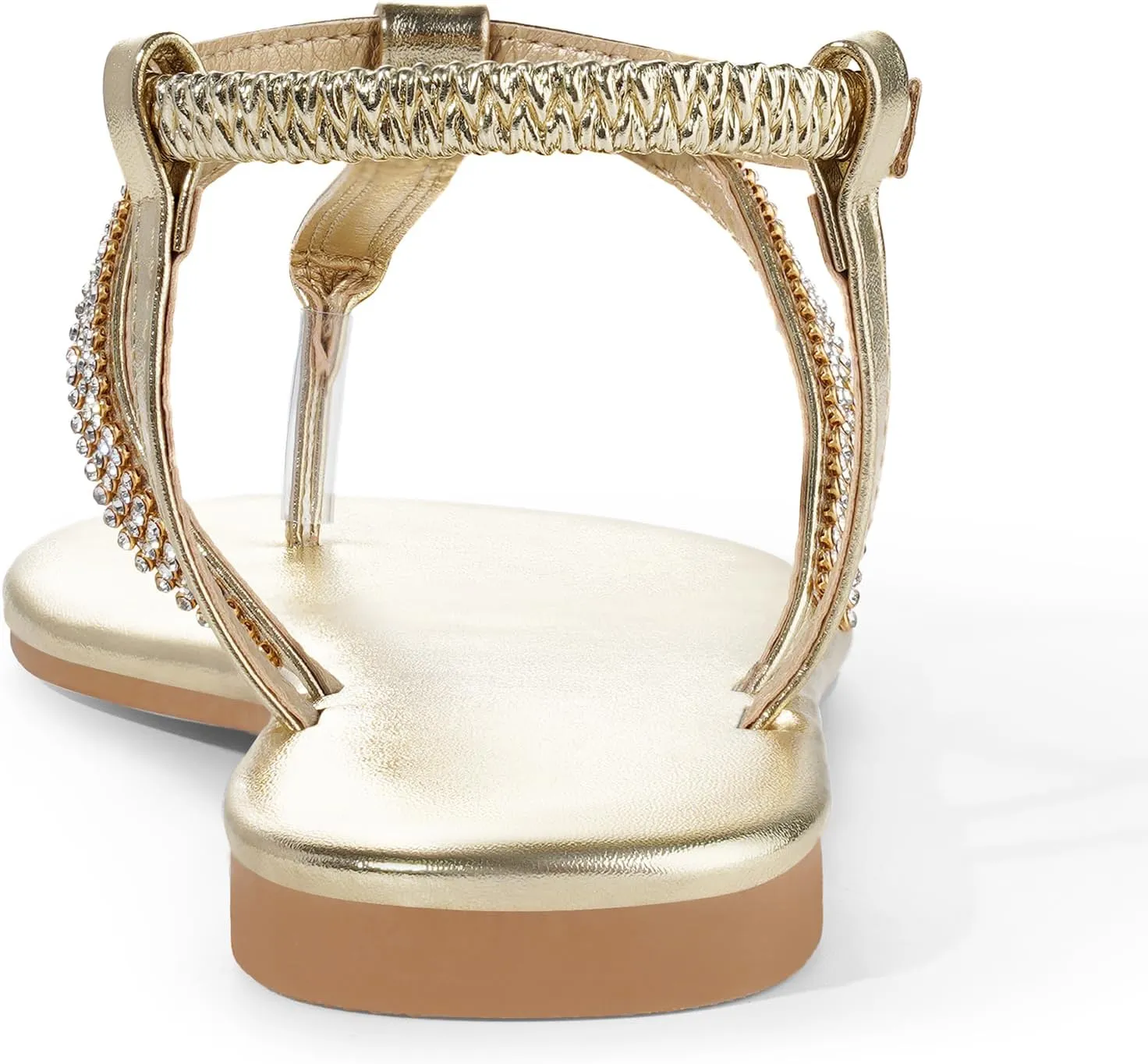 Harvest Land Women's Sandals Dressy T Strap with Rhinestone Sparkly Wedding Flat Sandals Ankle Strap Summer Gladiator Fashion Shoes
