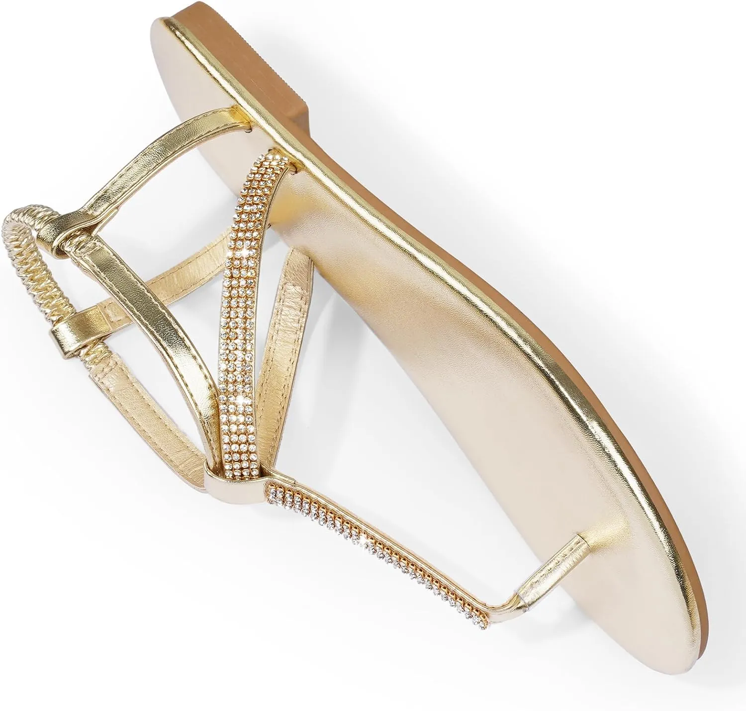 Harvest Land Women's Sandals Dressy T Strap with Rhinestone Sparkly Wedding Flat Sandals Ankle Strap Summer Gladiator Fashion Shoes