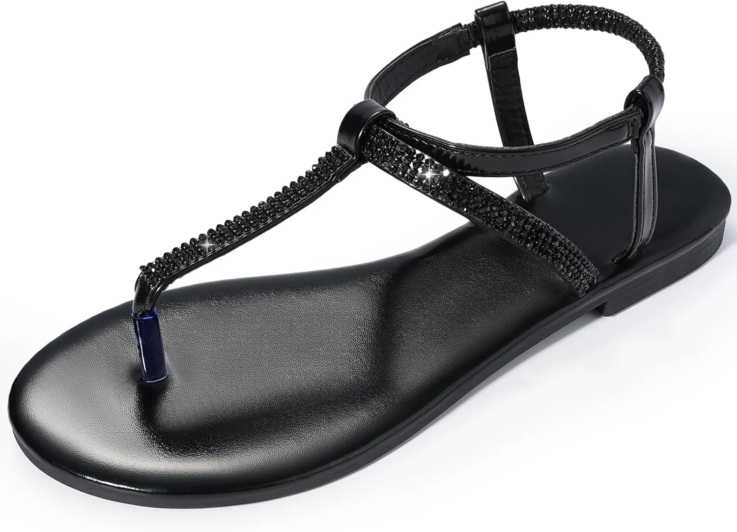 Harvest Land Women's Sandals Dressy T Strap with Rhinestone Sparkly Wedding Flat Sandals Ankle Strap Summer Gladiator Fashion Shoes