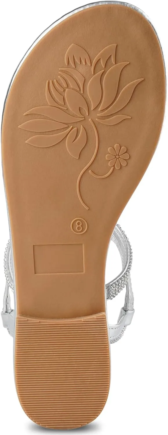 Harvest Land Women's Sandals Dressy T Strap with Rhinestone Sparkly Wedding Flat Sandals Ankle Strap Summer Gladiator Fashion Shoes