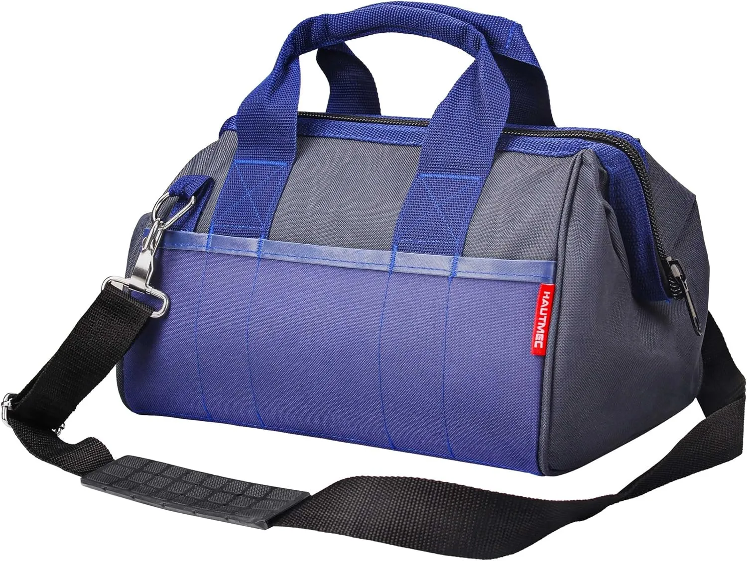 HAUTMEC Sturdy Waterproof Wide Mouth Tool Bag 12 Inch, Multi-pocket Folding Tote Bag, Strengthened Base HT0074-TB