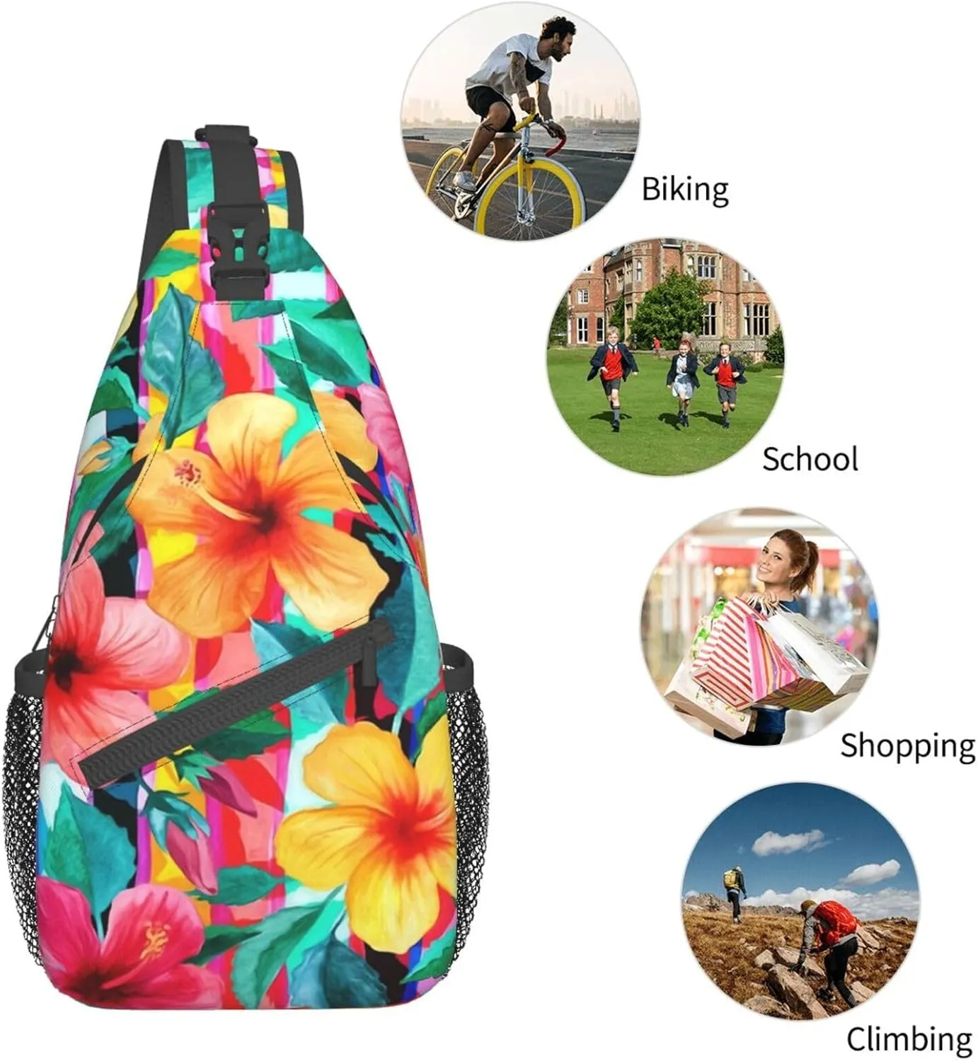 Hawaii Hawaiian Sling Bag,Multipurpose Crossbody Backpack Shoulder Chest Bag for Women Men Travel Hiking Daypack