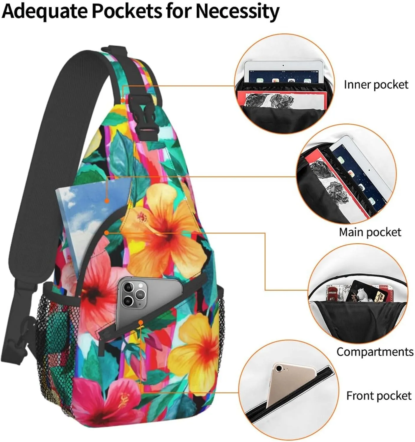 Hawaii Hawaiian Sling Bag,Multipurpose Crossbody Backpack Shoulder Chest Bag for Women Men Travel Hiking Daypack