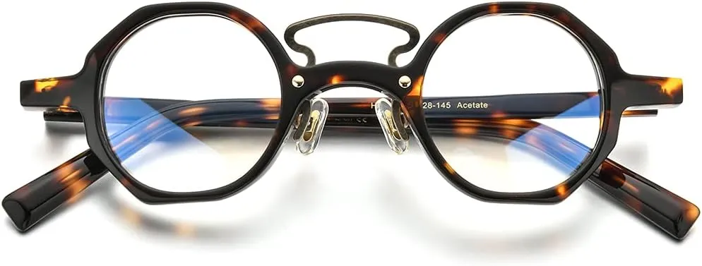 HEPIDEM Acetate Glasses Frame Men,Round Optical Eyeglasses Women Vintage Retro Eyewear 9153
