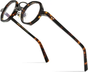 HEPIDEM Acetate Glasses Frame Men,Round Optical Eyeglasses Women Vintage Retro Eyewear 9153