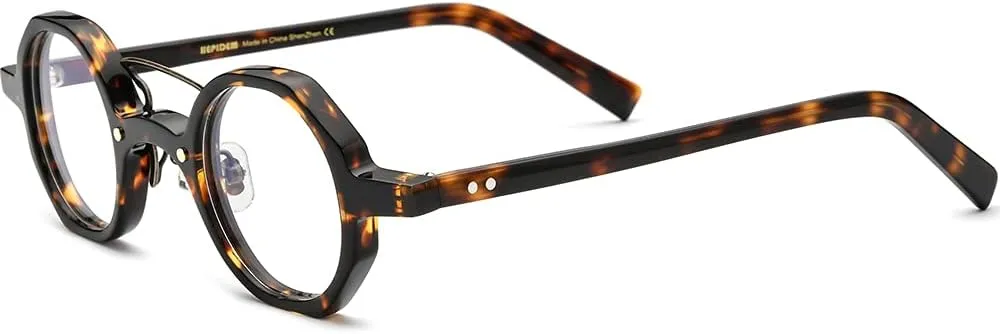 HEPIDEM Acetate Glasses Frame Men,Round Optical Eyeglasses Women Vintage Retro Eyewear 9153