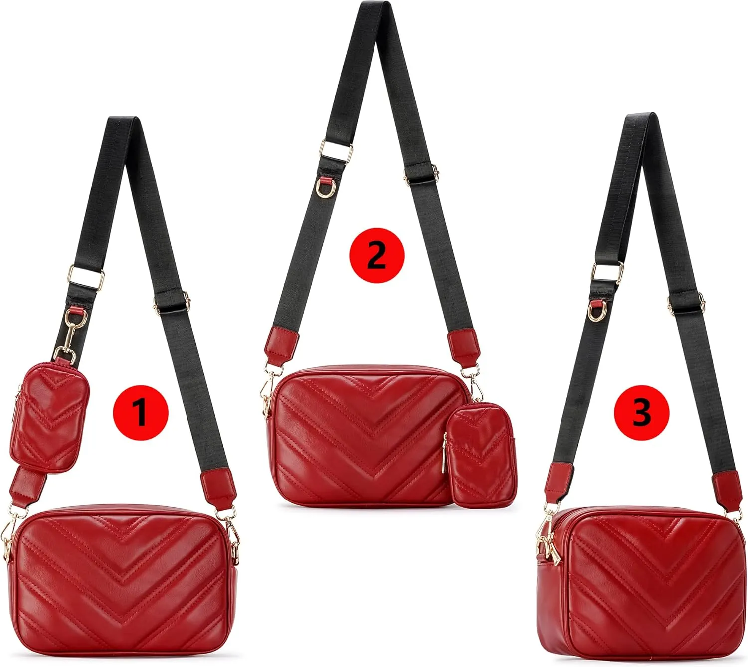 Herald Chevron Quilted Small Crossbody Bag with Coin Purse Pouch, Women Square Camera Side Shoulder 2 Size Handbags