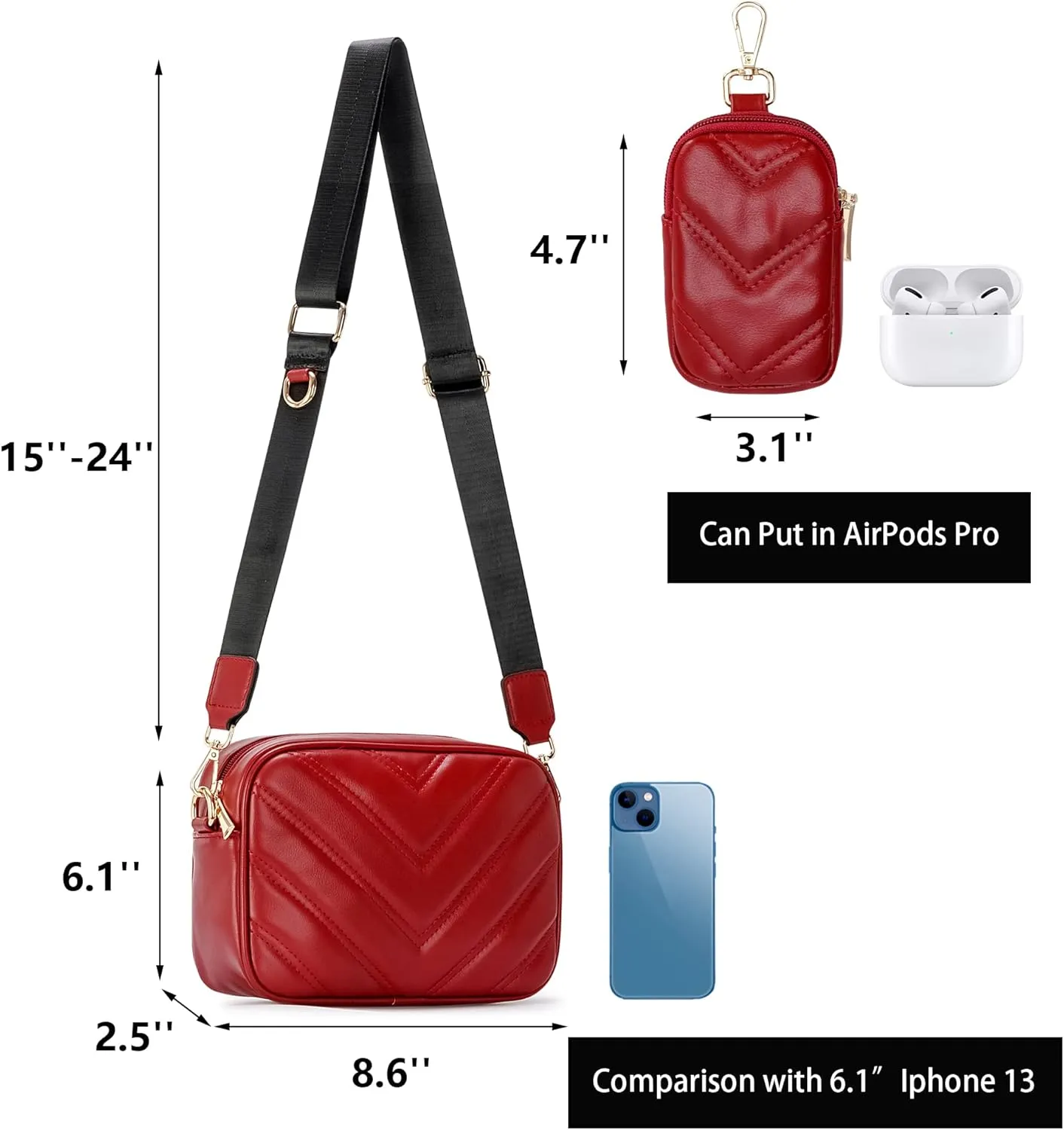 Herald Chevron Quilted Small Crossbody Bag with Coin Purse Pouch, Women Square Camera Side Shoulder 2 Size Handbags