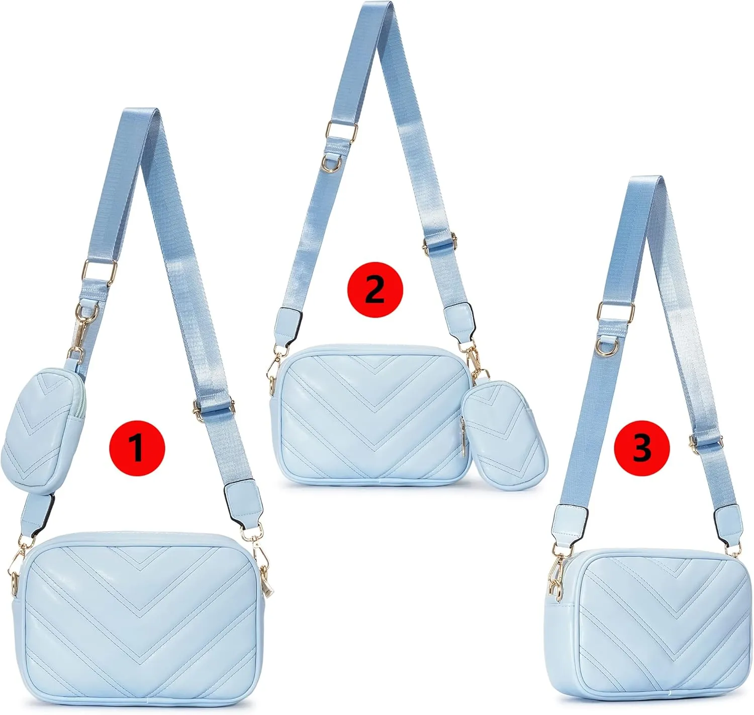 Herald Chevron Quilted Small Crossbody Bag with Coin Purse Pouch, Women Square Camera Side Shoulder 2 Size Handbags