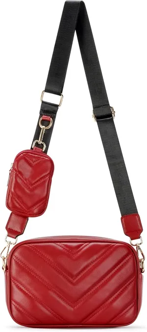 Herald Chevron Quilted Small Crossbody Bag with Coin Purse Pouch, Women Square Camera Side Shoulder 2 Size Handbags