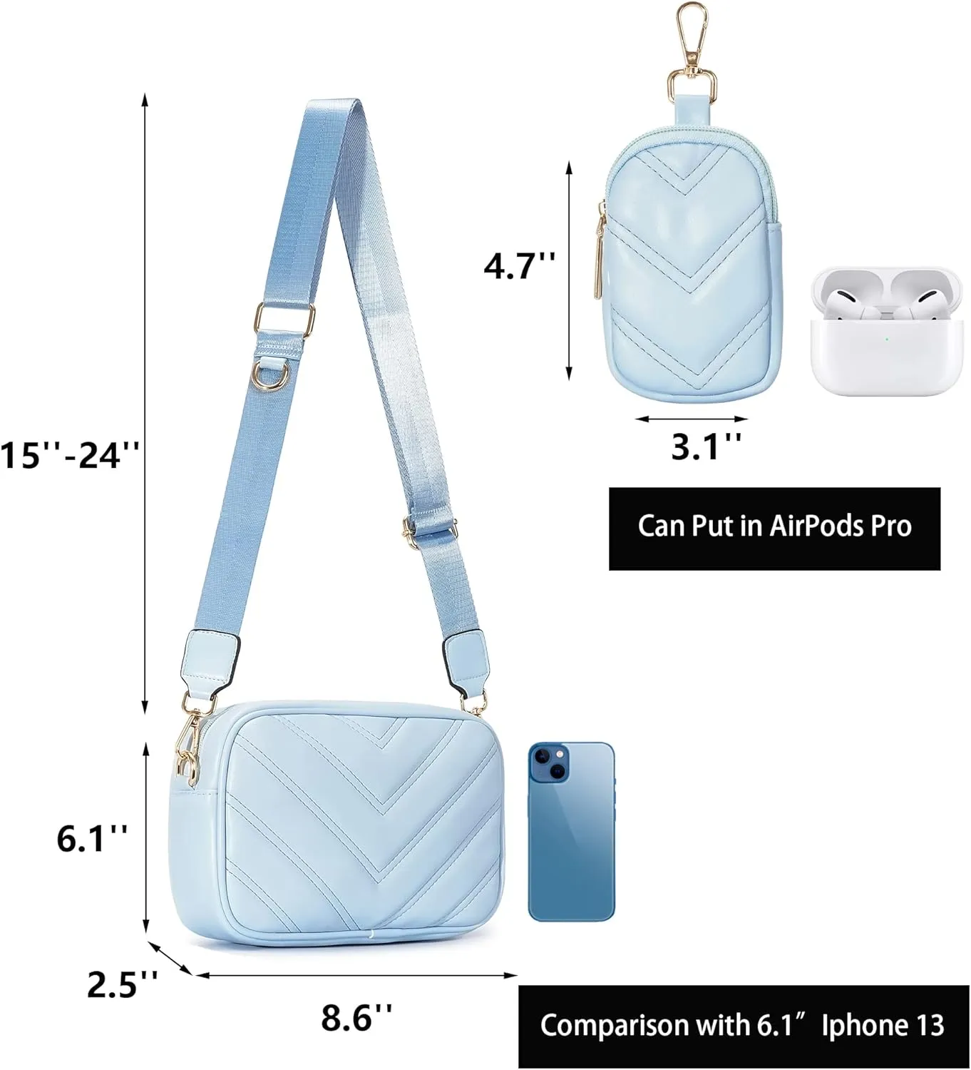 Herald Chevron Quilted Small Crossbody Bag with Coin Purse Pouch, Women Square Camera Side Shoulder 2 Size Handbags