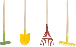 Hey! Play! Kid’s Garden Tool Set with Child Safe Shovel, Rake, Hoe and Leaf Rake– 4 Piece Gardening Kit with Long Wood Handles for Boys and Girls