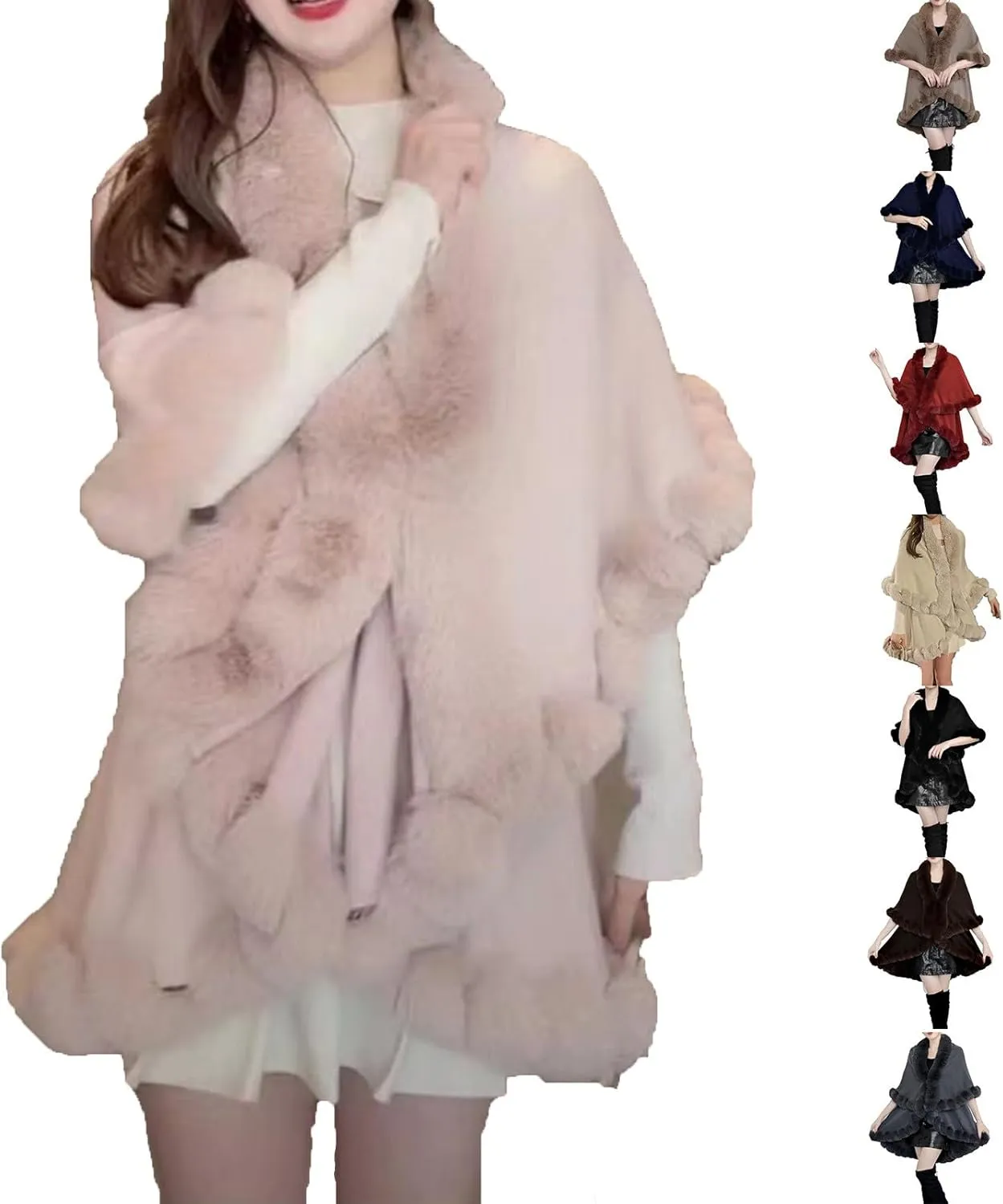 HGps8w Women's Faux Fur Shawl Wraps Elegant Knitted Ponchos Sweater Cape Winter Thickened Warm Soft Travel Scarf Wraps