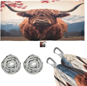 Highland Cows Camping Hammock, Single Portable Hammocks with Tree Straps & Attached Carry Bag, 330Lbs Capacity Perfect for Outside Indoor Hiking Beach Backpack Travel