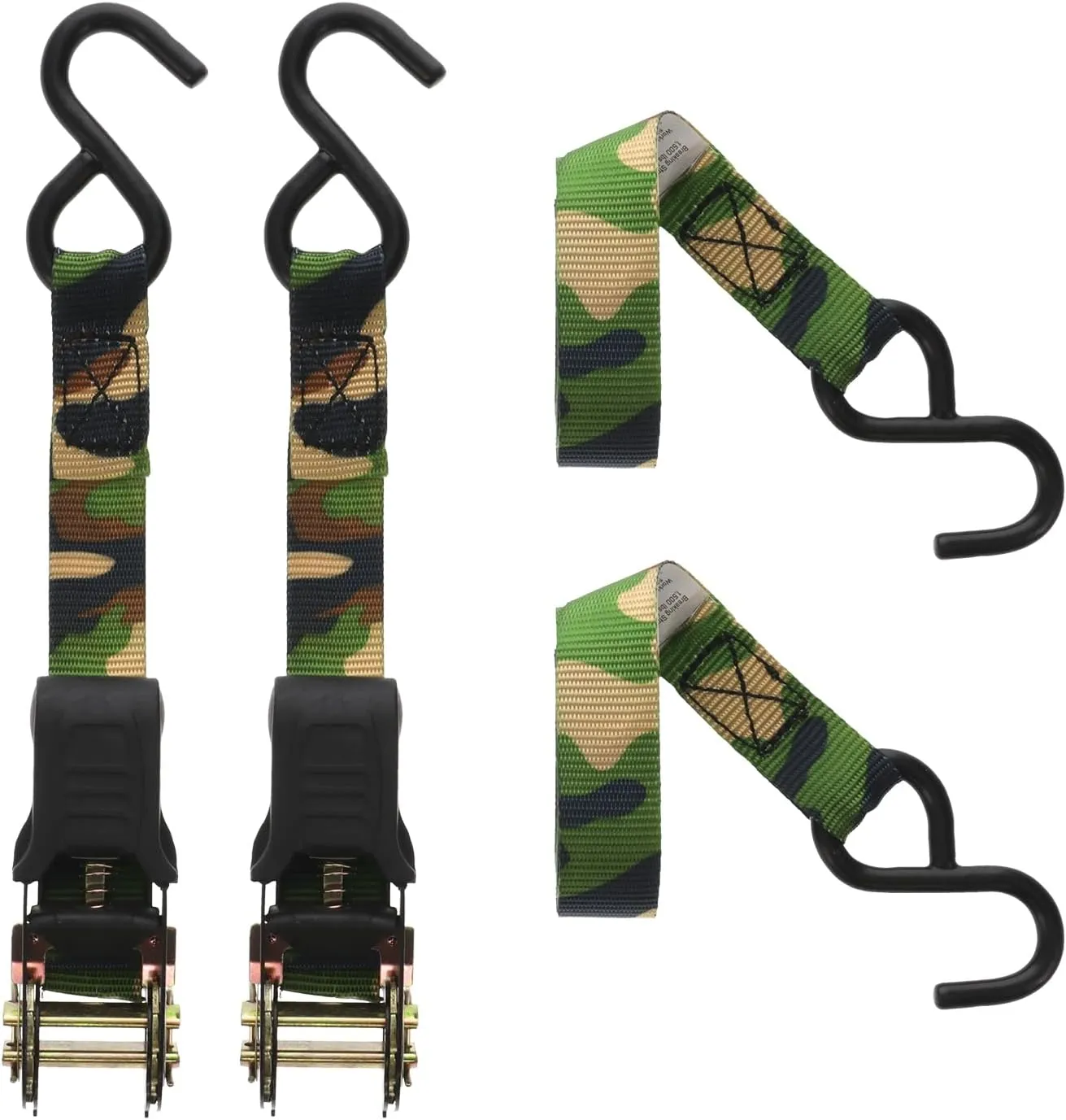 HME Durable Reliable Versatile Weather-Resistant Camouflage Ratchet 1500 lb Capacity 1' x 8' Tie-Down Straps - 4 Pack