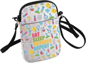 HOLLP Funny Physicist Crossbody Bag Physics Lover Gift Eat Sleep Physics Repeat Small Sling Bag Physicist Gift
