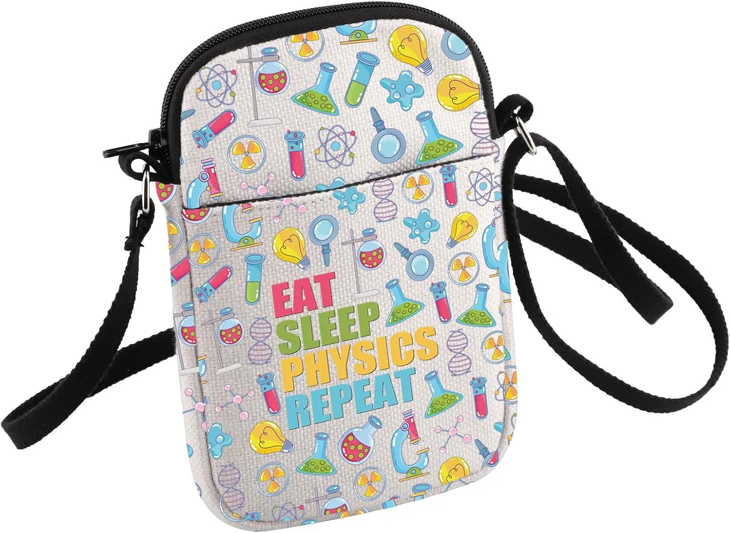 HOLLP Funny Physicist Crossbody Bag Physics Lover Gift Eat Sleep Physics Repeat Small Sling Bag Physicist Gift