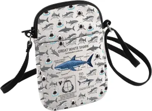 HOLLP Great White Shark Lover Gift Great White Shark Anatomy Crossbody Bag Ocean Animal Small Sling Bag