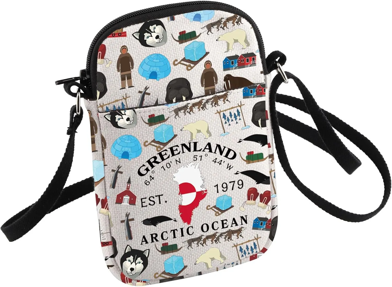 HOLLP Greenland Map Crossbody Bag Greenland Travel Gift Greenland Pride Small Sling Bag Greenland Souvenirs Gifts
