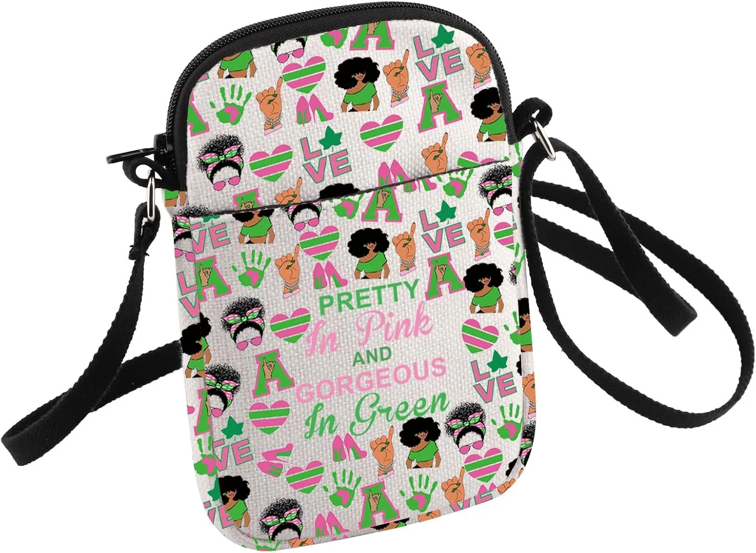HOLLP Sorority Crossbody Bag Sorority Graduation Gift Pretty Pink and Green Small Sling Bag Gift for Women