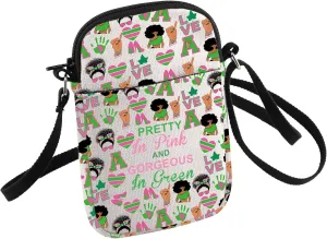 HOLLP Sorority Crossbody Bag Sorority Graduation Gift Pretty Pink and Green Small Sling Bag Gift for Women