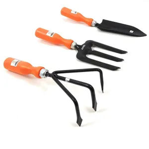 Homdum 3 Piece Garden Tools Set of Hand Cultivator, Small Trowel & Garden Fork for Home Gardening with Long PVC Handle & Big Spade to Remove Grass dig Soil.