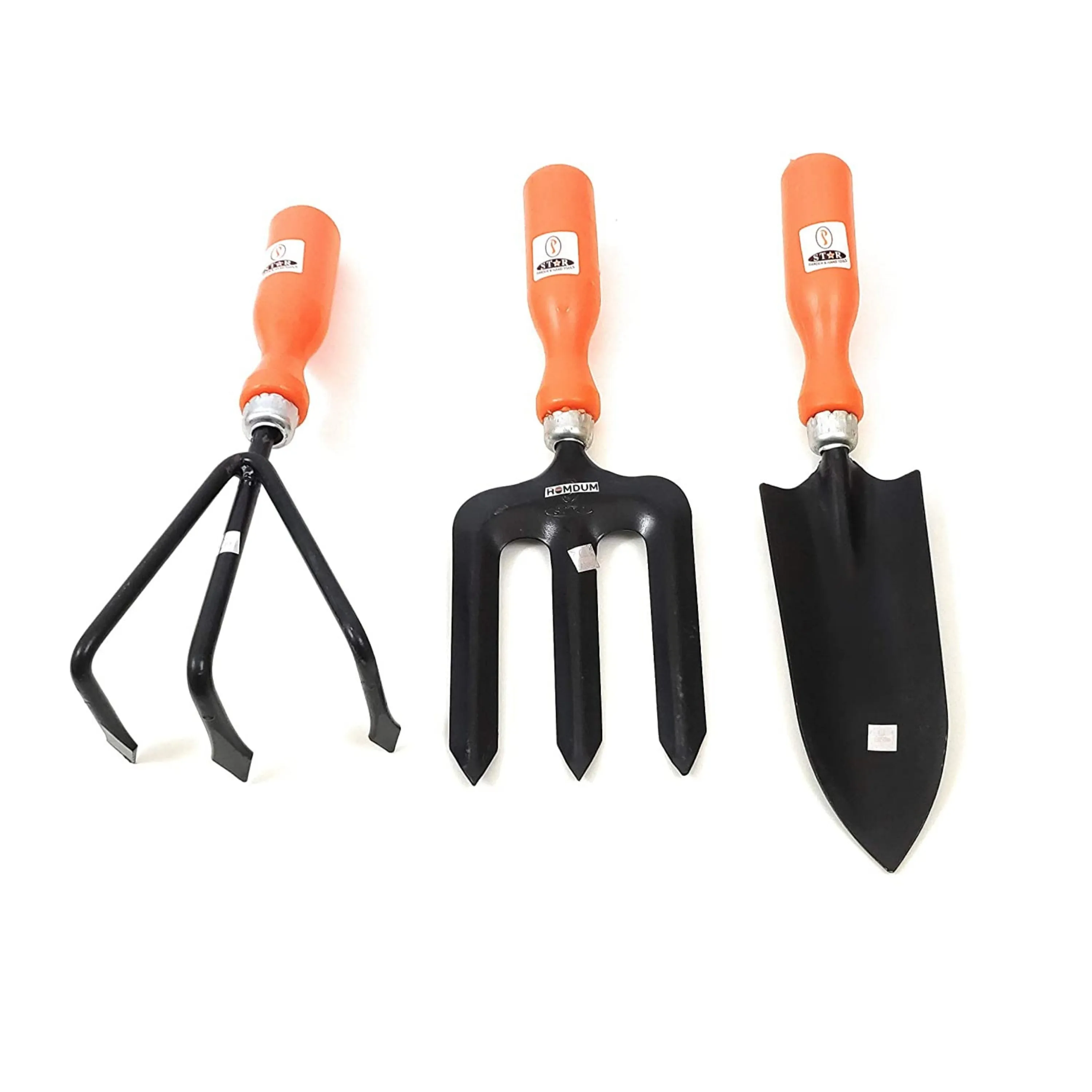 Homdum 3 Piece Garden Tools Set of Hand Cultivator, Small Trowel & Garden Fork for Home Gardening with Long PVC Handle & Big Spade to Remove Grass dig Soil.