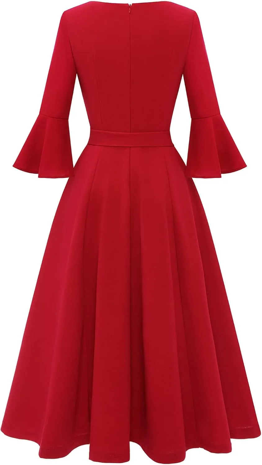 HomRain Women's Church Dresses for 2025 Wedding Guest Cocktail Tea Party Bell Sleeve Vintage Evening Graduation Dress