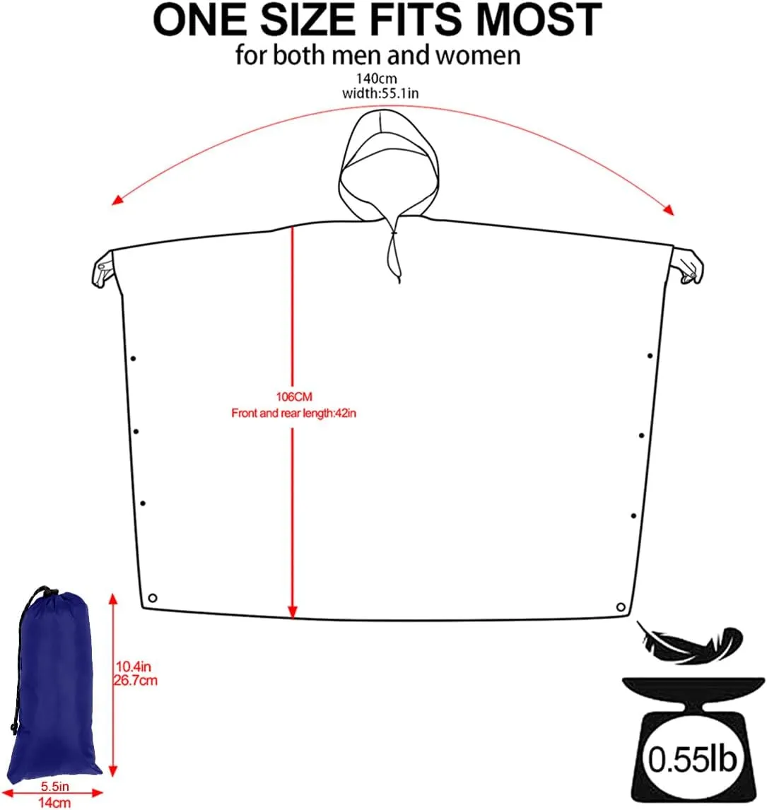 Hooded Rain Poncho for Adult, Waterproof Lightweight Raincoat for Hiking Camping