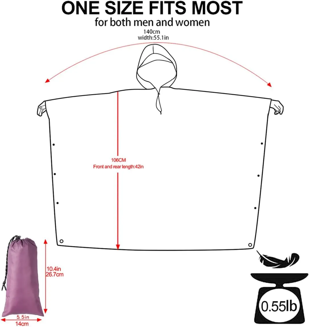 Hooded Rain Poncho for Adult, Waterproof Lightweight Raincoat for Hiking Camping