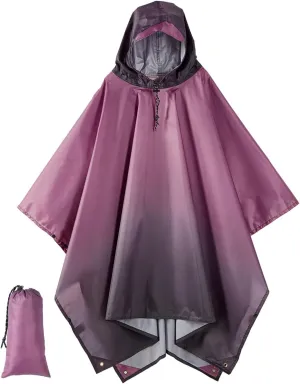 Hooded Rain Poncho for Adult, Waterproof Lightweight Raincoat for Hiking Camping